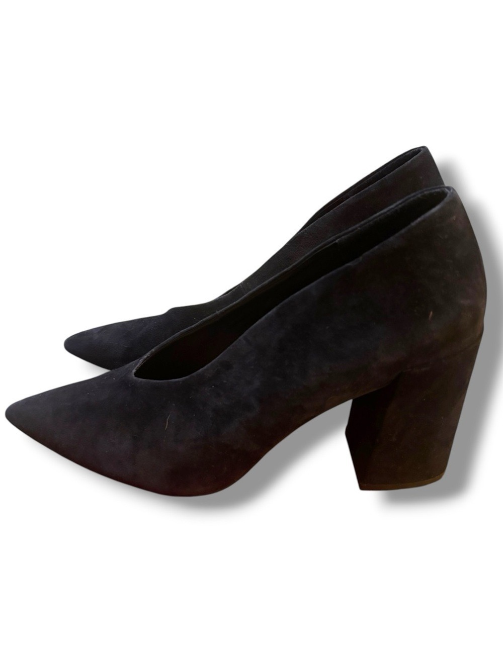Topshop Grove Black Suede Pointed Toe Block Heel Pumps Women’s US 8.5 - Picture 5 of 9